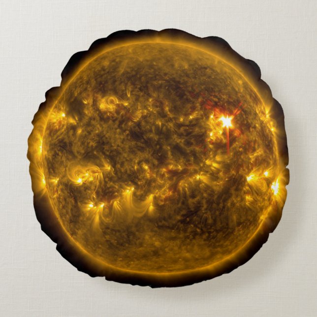 Solar Flares on the Sun Globe Round Round Pillow (Front)