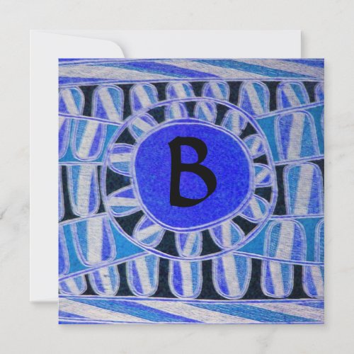 SOLAR MONOGRAM blue turquase black white Invitation