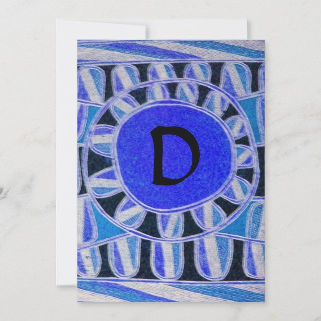 SOLAR MONOGRAM,bright blue turquase black white Invitation (Front)