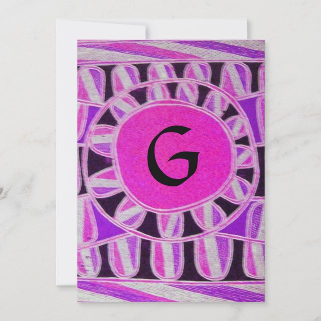 SOLAR MONOGRAM,bright pink violet black gold metal Invitation (Front)