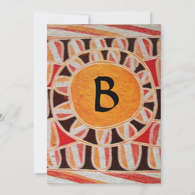 SOLAR MONOGRAM,bright yellow orange black white Invitation (Front)