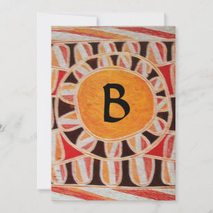 SOLAR MONOGRAM,bright yellow orange black white Invitation