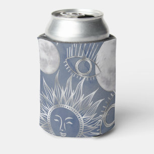 Solar Mystique Dusty Blue Silver Moon Stars Sun Can Cooler