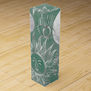Solar Mystique   Dusty Green Silver Moon Stars Sun Wine Box