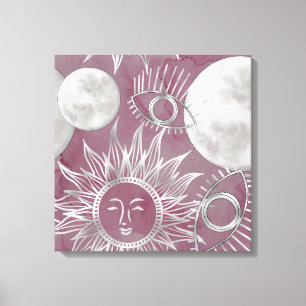 Solar Mystique Pink Silver Moon Stars Sun Eyes Canvas Print