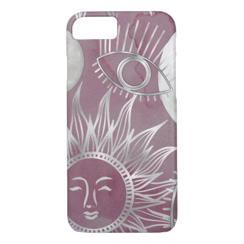 Solar Mystique  Pink Silver Moon Stars Sun Eyes iPhone 87 Case