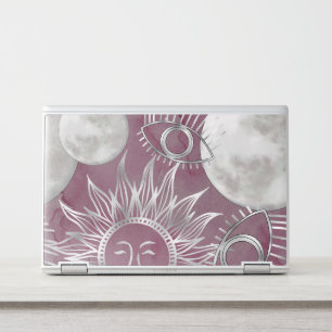 Solar Mystique   Pink Silver Moon Stars Sun Eyes HP Laptop Skin