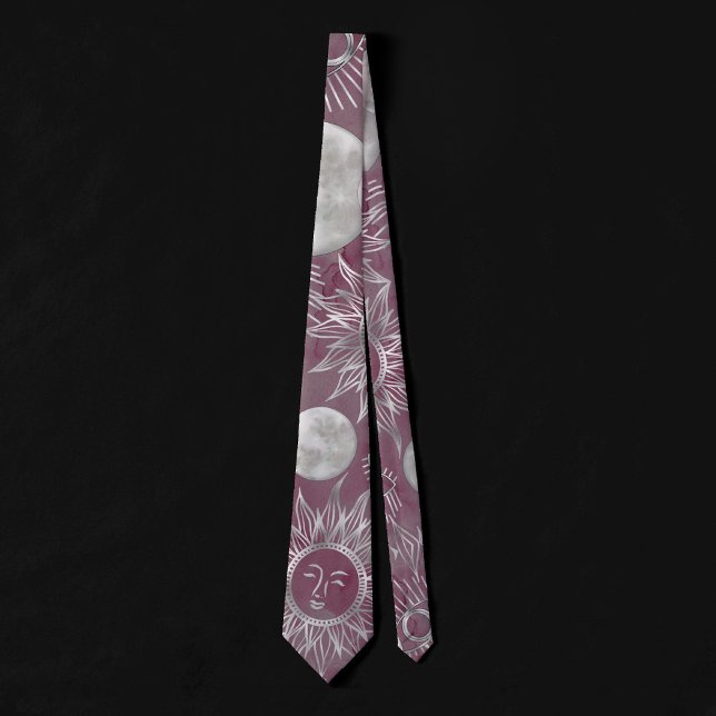 Solar Mystique | Pink Silver Moon Stars Sun Eyes Neck Tie (Creator Uploaded)