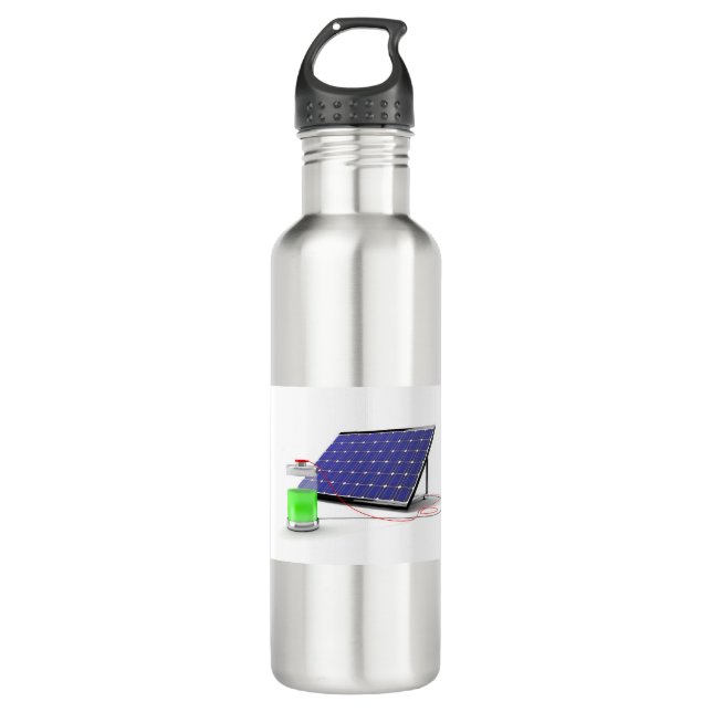 Solar panel and battery stainless steel water bottle (Front)