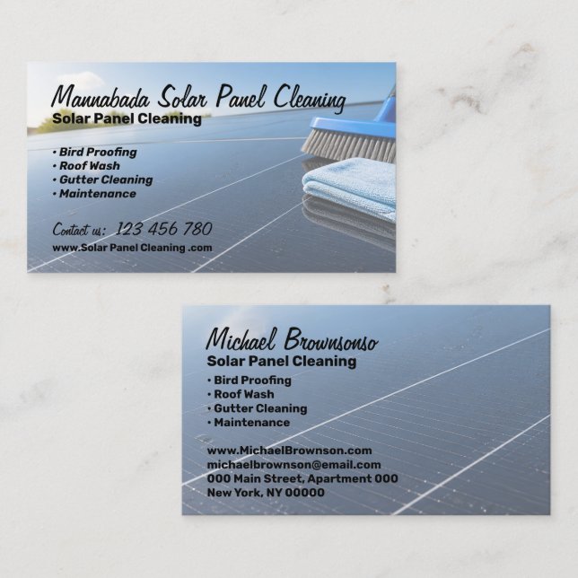 Solar Panel Cleaning Bird Proofing Service Business Card (Front/Back)