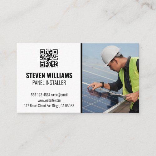 Solar Panel Engineer Inspecting  QR Code  Business Card