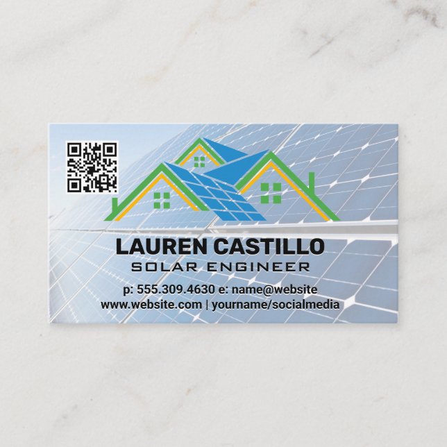 Solar Panel Roof Logo | QR Code Business Card (Front)