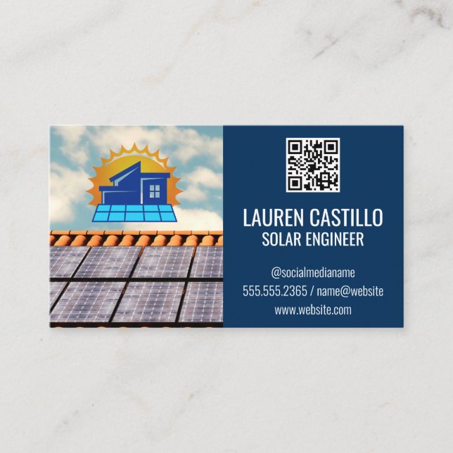 Solar Panel Roof Logo | Tech Energy Business Card (Front)