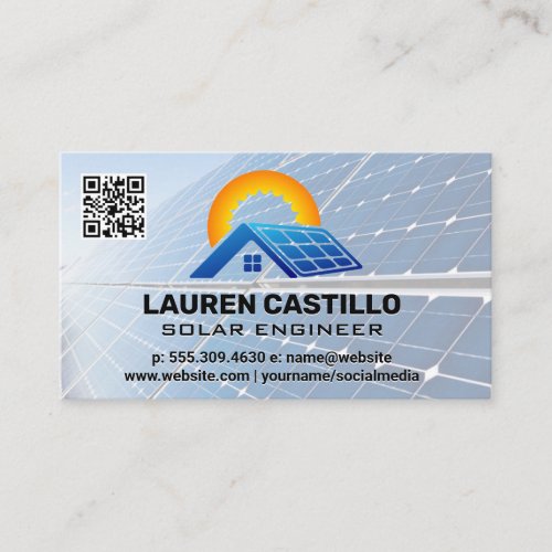 Solar Panel Tech Logo  QR Scan Code Business Card