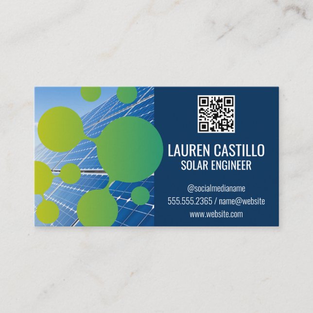 Solar Panels | Green Tech Bubble Logo QR Scan Code Business Card (Front)