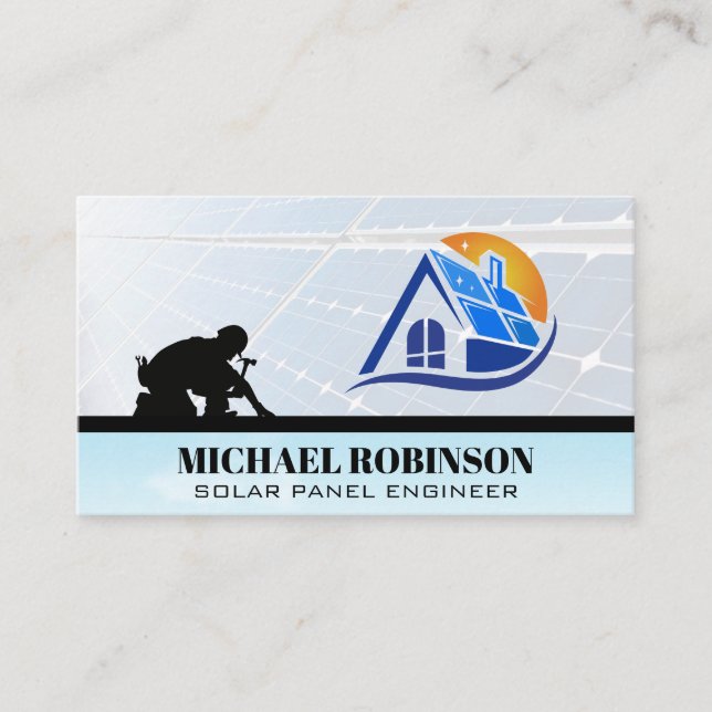 Solar Panels Logo | Roof Worker Technician Business Card (Front)