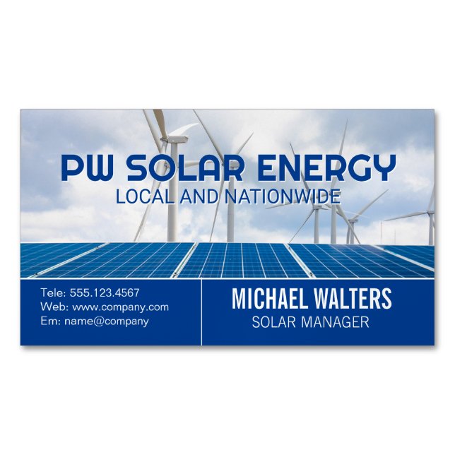 Solar Panels | Windmills | Clean Energy Business Card Magnet (Front)