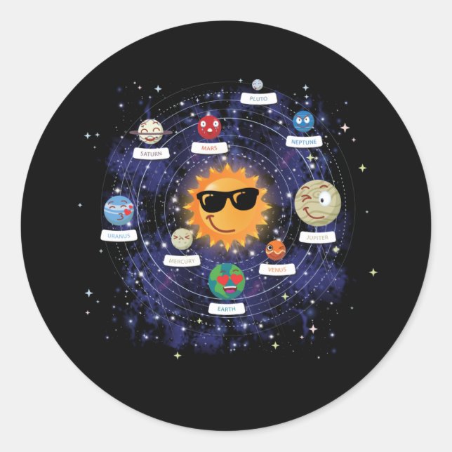 Solar Planets Astronomy Space Emoji Face Classic Round Sticker (Front)