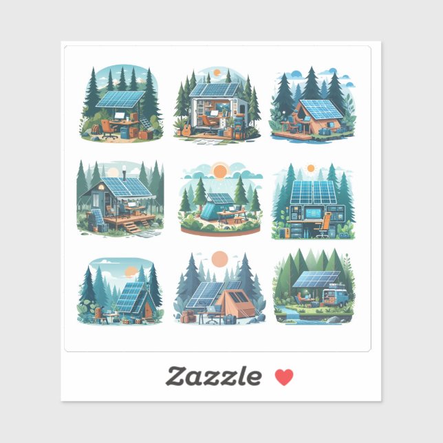 Solar-Powered Portable Office Setup in Forest – Di Sticker (Sheet)