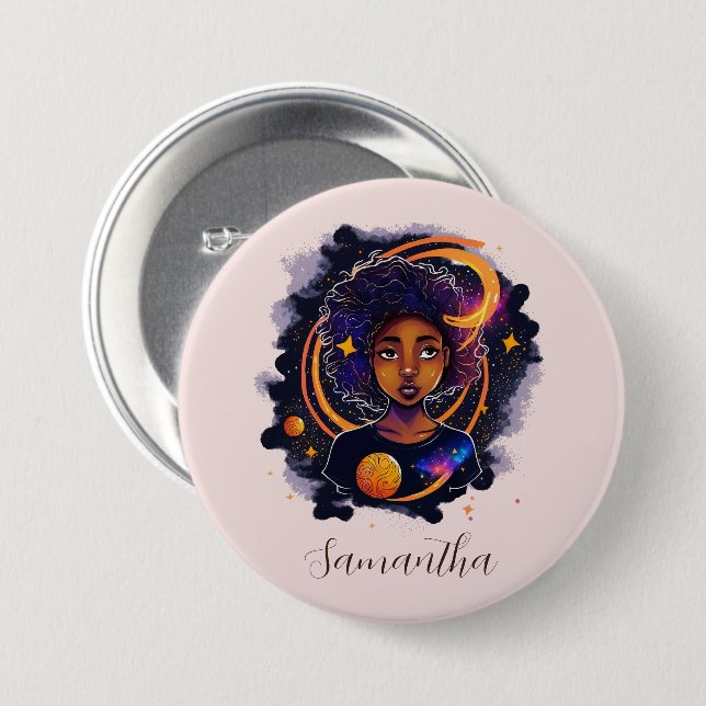 Solar System Afro Woman Button (Front & Back)