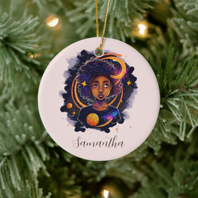 Solar System Afro Woman Ceramic Ornament (Tree)