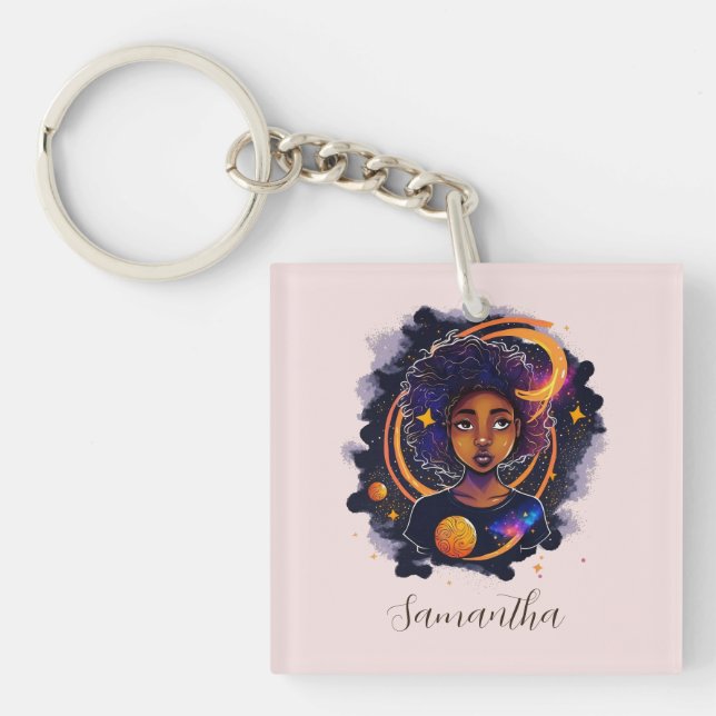 Solar System Afro Woman Keychain (Front)