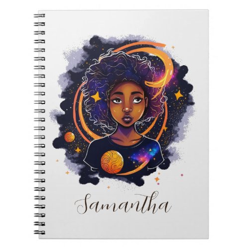 Solar System Afro Woman Notebook