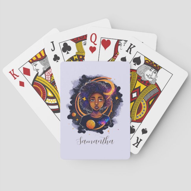 Solar System Afro Woman Poker Cards (Back)