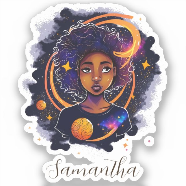Solar System Afro Woman Sticker (Front)
