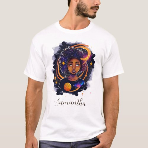 Solar System Afro Woman T_Shirt