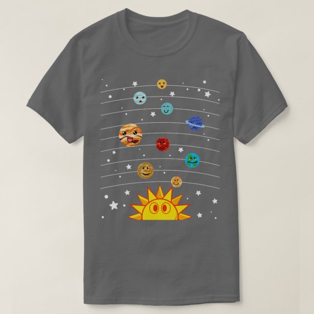 Solar System Astronomy Science Space Cute Planets T-Shirt (Design Front)