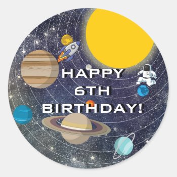 Solar System Birthday Party  Circle Classic Round Sticker by LightinthePath at Zazzle