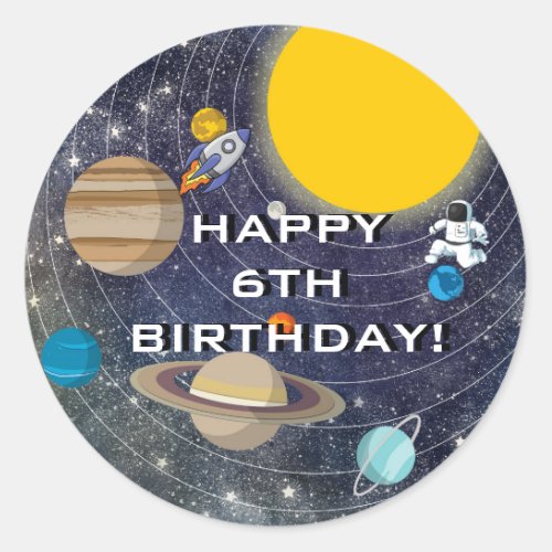 Solar System Birthday Party Circle Classic Round Sticker