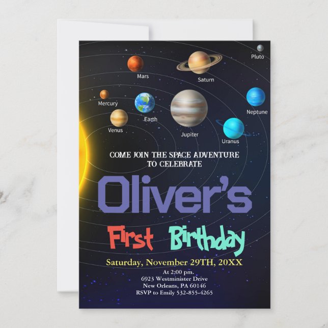 Solar System Birthday, Space, Planets Birthday Invitation (Front)