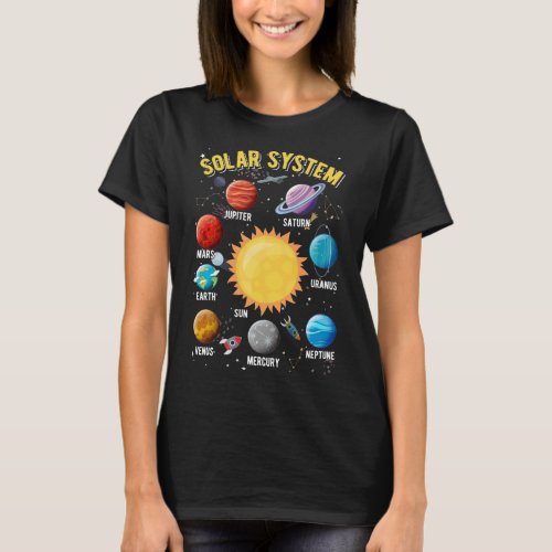 Solar System Boy Girls Cute Planets Astronaut T_Shirt