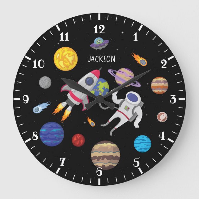 Solar system cartoon astronaut planet outerspace   large clock (Front)