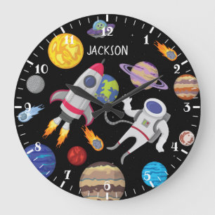 Solar system cartoon astronaut planet outerspace   large clock
