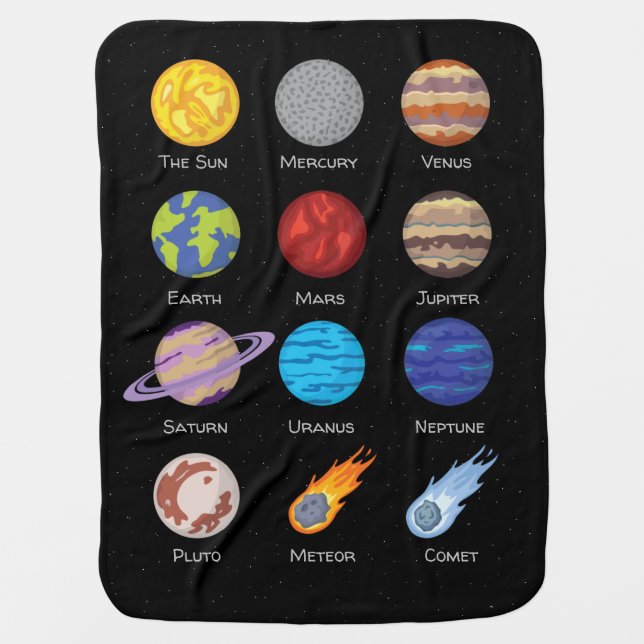 Solar system, Cartoon drawing of the planets Baby Blanket (Front)
