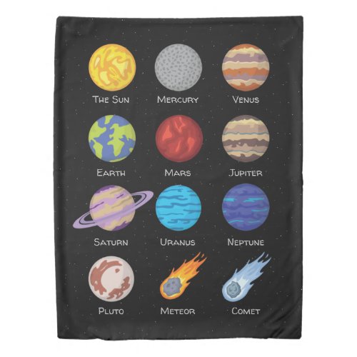 Solar system Cartoon drawing of the planets Duvet Cover