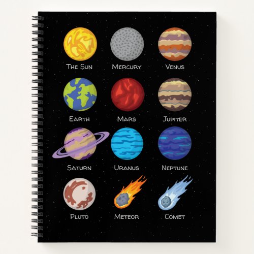 Solar system Cartoon drawing of the planets Noteb Notebook