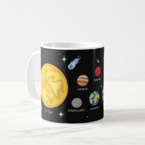 Solar system cartoon drawing planets outerspace   coffee mug