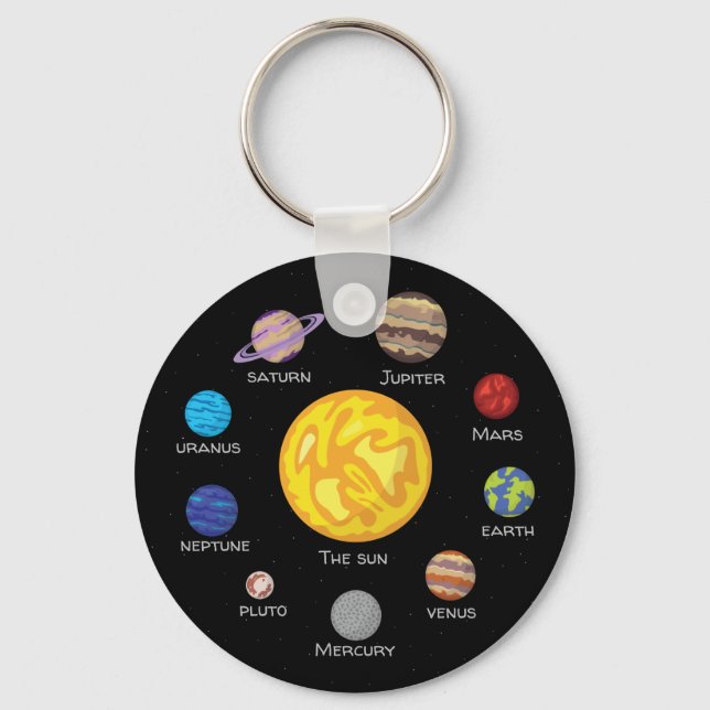 Solar system circle, Cartoon drawing planets Keychain (Front)