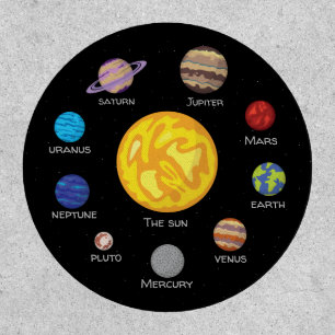 Solar system circle, Cartoon drawing planets stars Patch