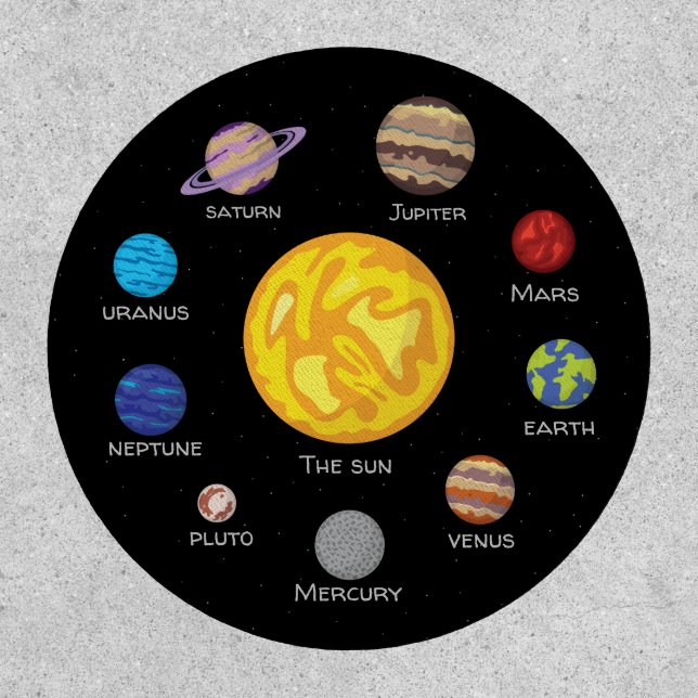 Solar system circle, Cartoon drawing planets stars Patch (Front)