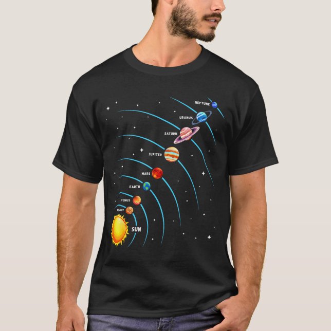 Solar System Colorful Space Planets Educational Ki T-Shirt (Front)