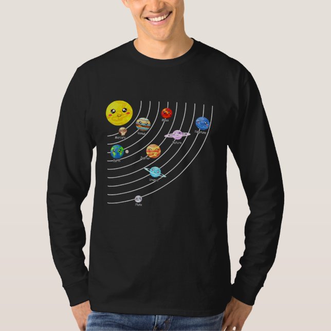 Solar System Colorful Tee Realistic Space Planets  (Front)