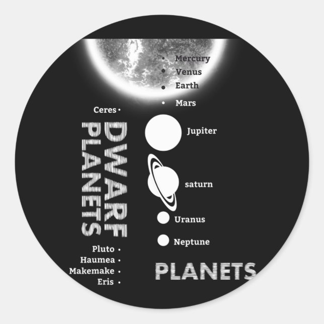 Solar System - Dwarf Planets Gift T Shirt  Classic Round Sticker (Front)