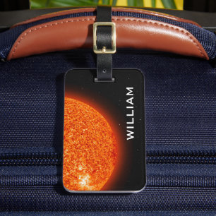 Solar System Fiery Sun Black Space with Stars Luggage Tag