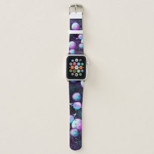 Solar System Glow Cosmic Blue Purple Pink Planet Apple Watch Band
