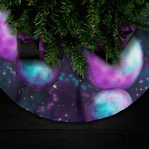 Solar System Glow  Cosmic Blue Purple Pink Planet Brushed Polyester Tree Skirt